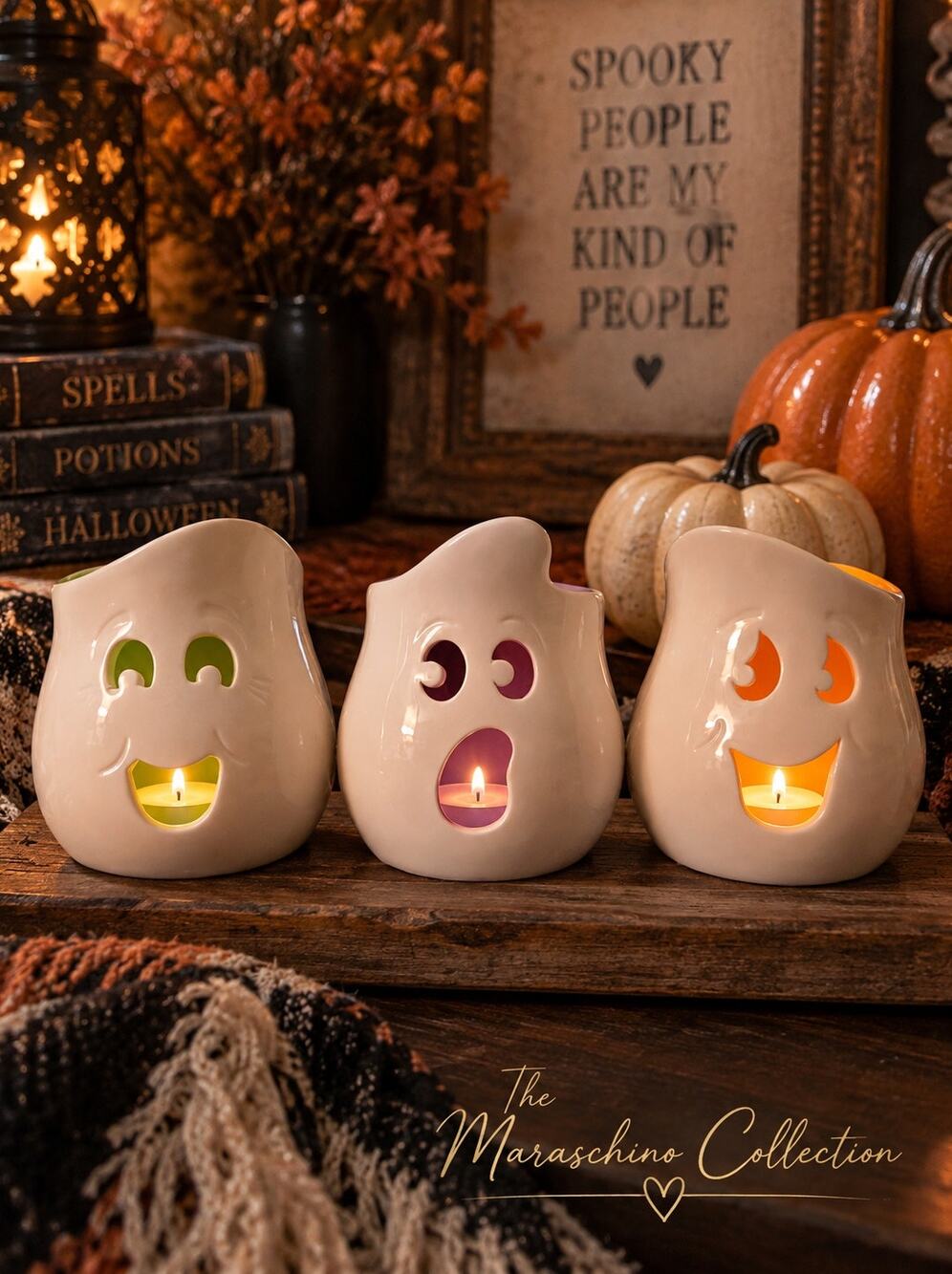 PartyLite Ghouly Tealight Trio P9063 Ghost Candle Holders Halloween Decor